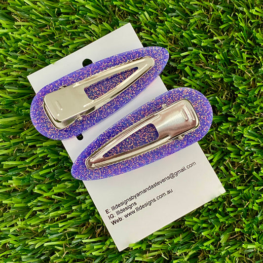 Handmade Resin Hair Clip - Galaxy Purple Hair Clip Pair Featuring Pink Polka Dots!