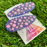 Handmade Resin Hair Clip - Galaxy Purple Hair Clip Pair Featuring Pink Polka Dots and a Scalloped Edge!