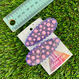 Handmade Resin Hair Clip - Galaxy Purple Hair Clip Pair Featuring Pink Polka Dots and a Scalloped Edge!
