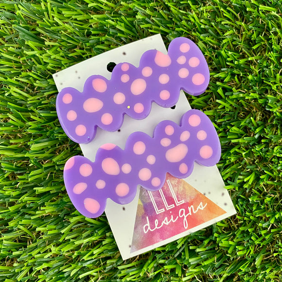 Handmade Resin Hair Clip - Polka Dotted Purple Bubble Hair Clip Pair!
