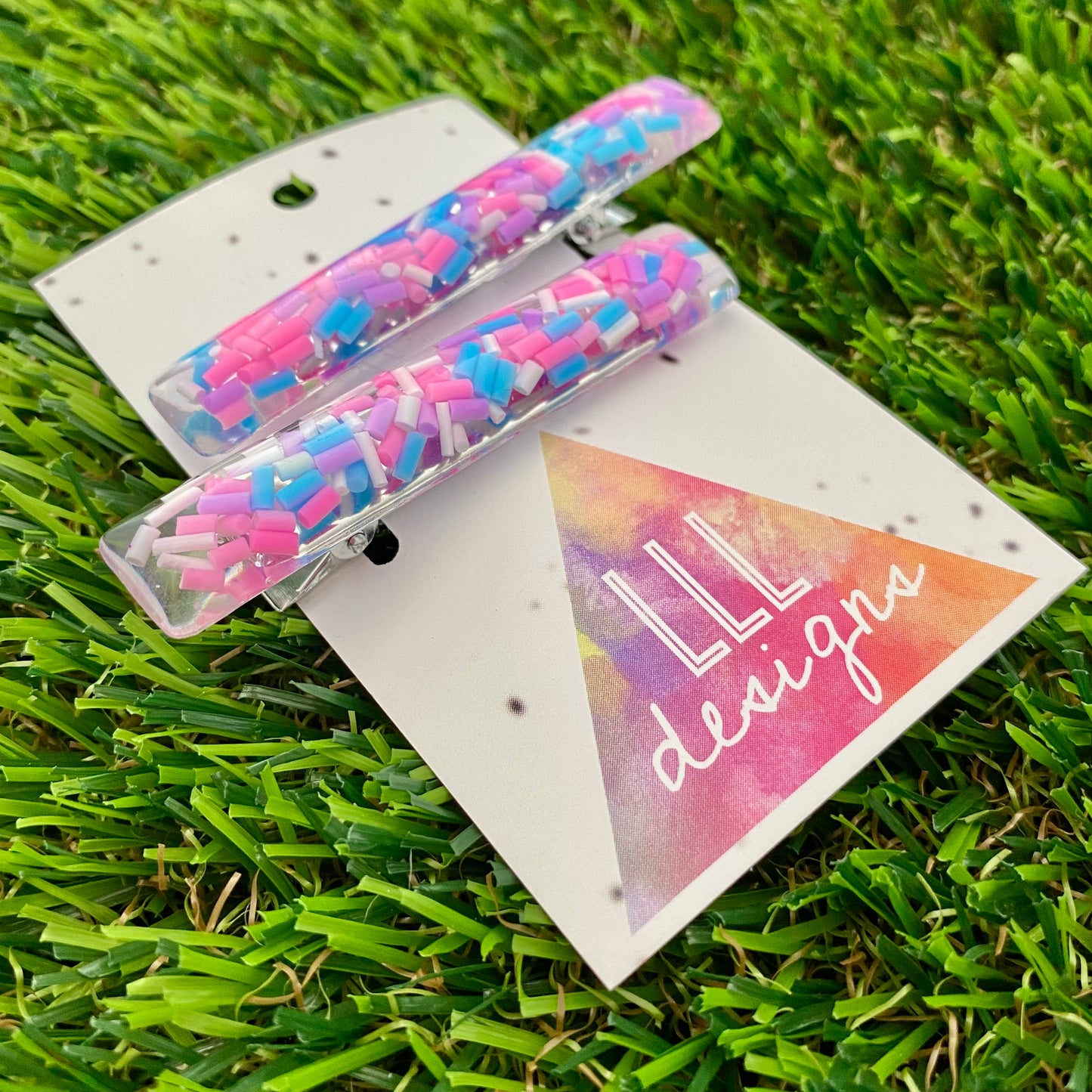 Handmade Resin Hair Clip - Clear Sprinkle Hair Clip Pair Featuring a Squared Edge!