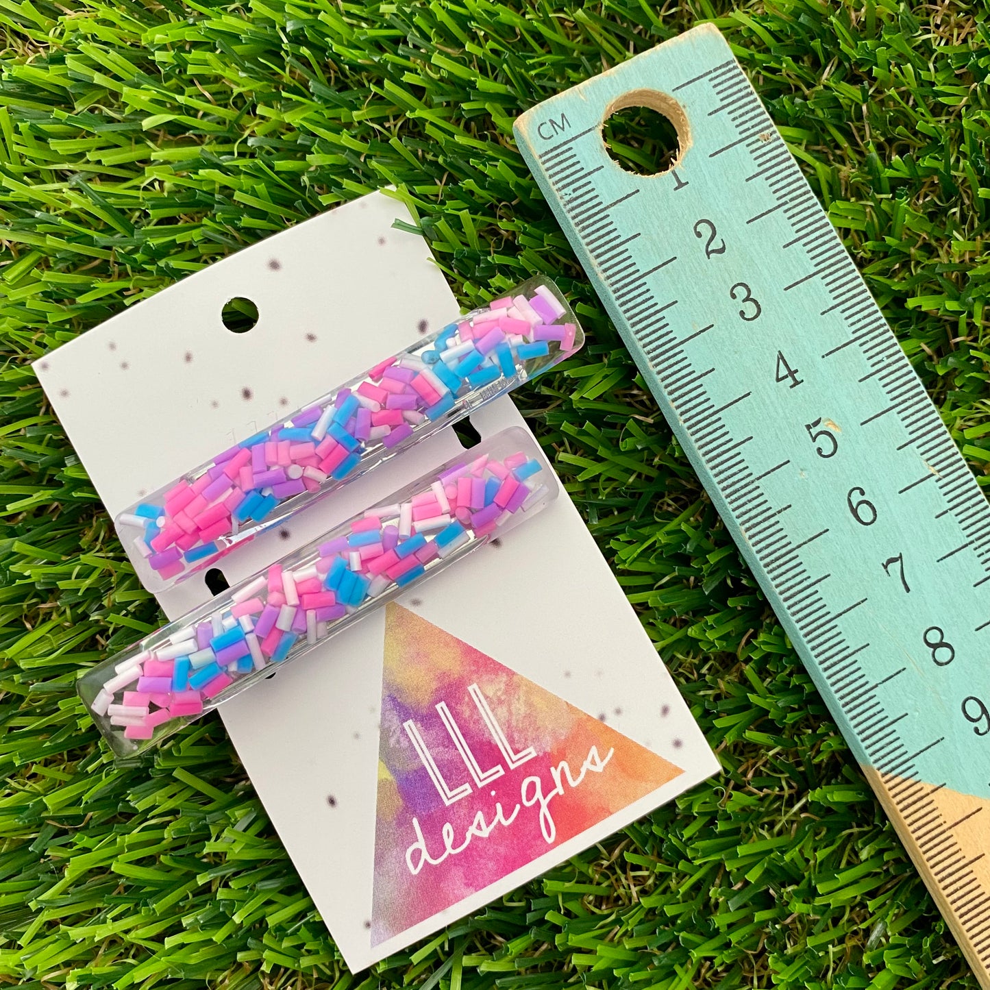 Handmade Resin Hair Clip - Clear Sprinkle Hair Clip Pair Featuring a Squared Edge!