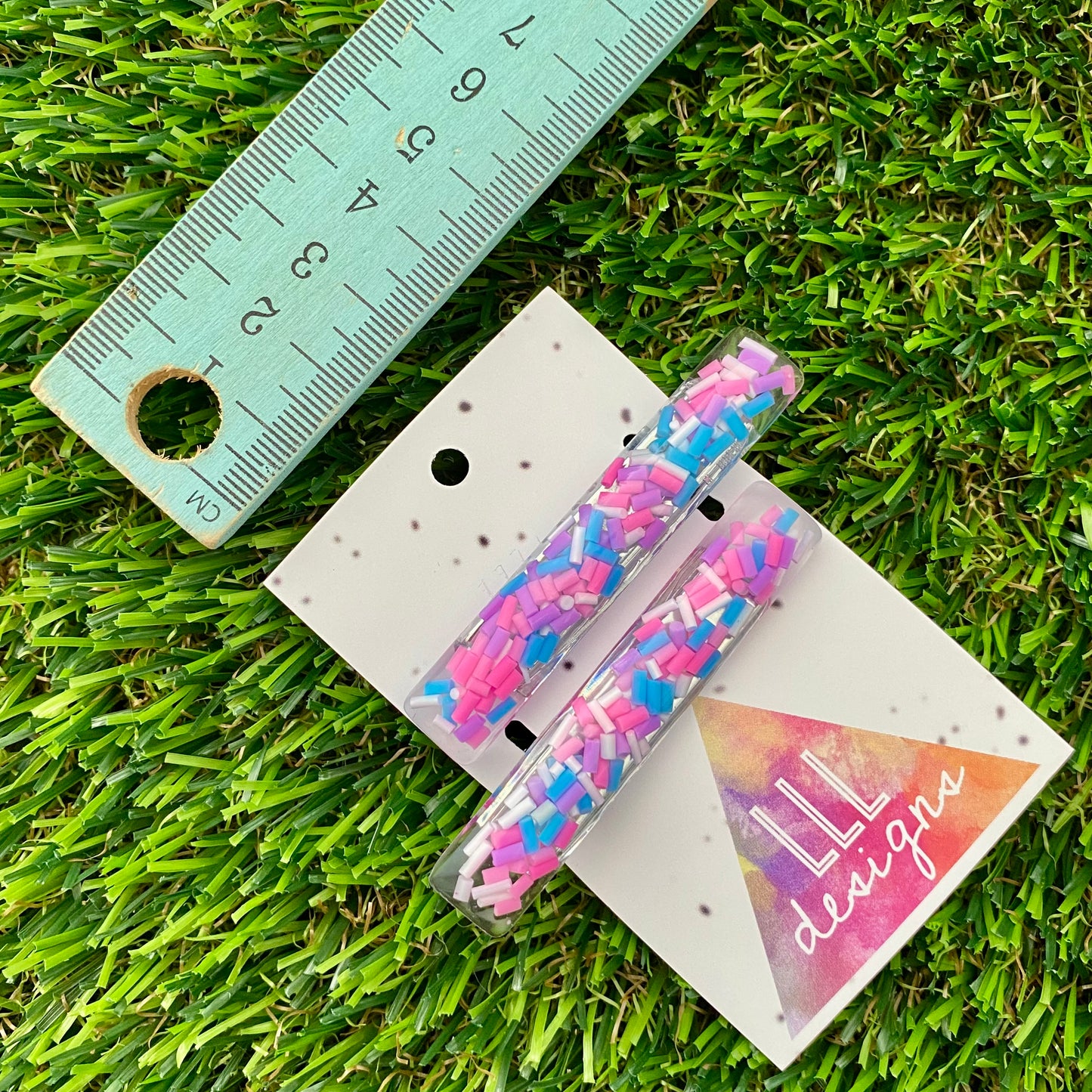 Handmade Resin Hair Clip - Clear Sprinkle Hair Clip Pair Featuring a Squared Edge!