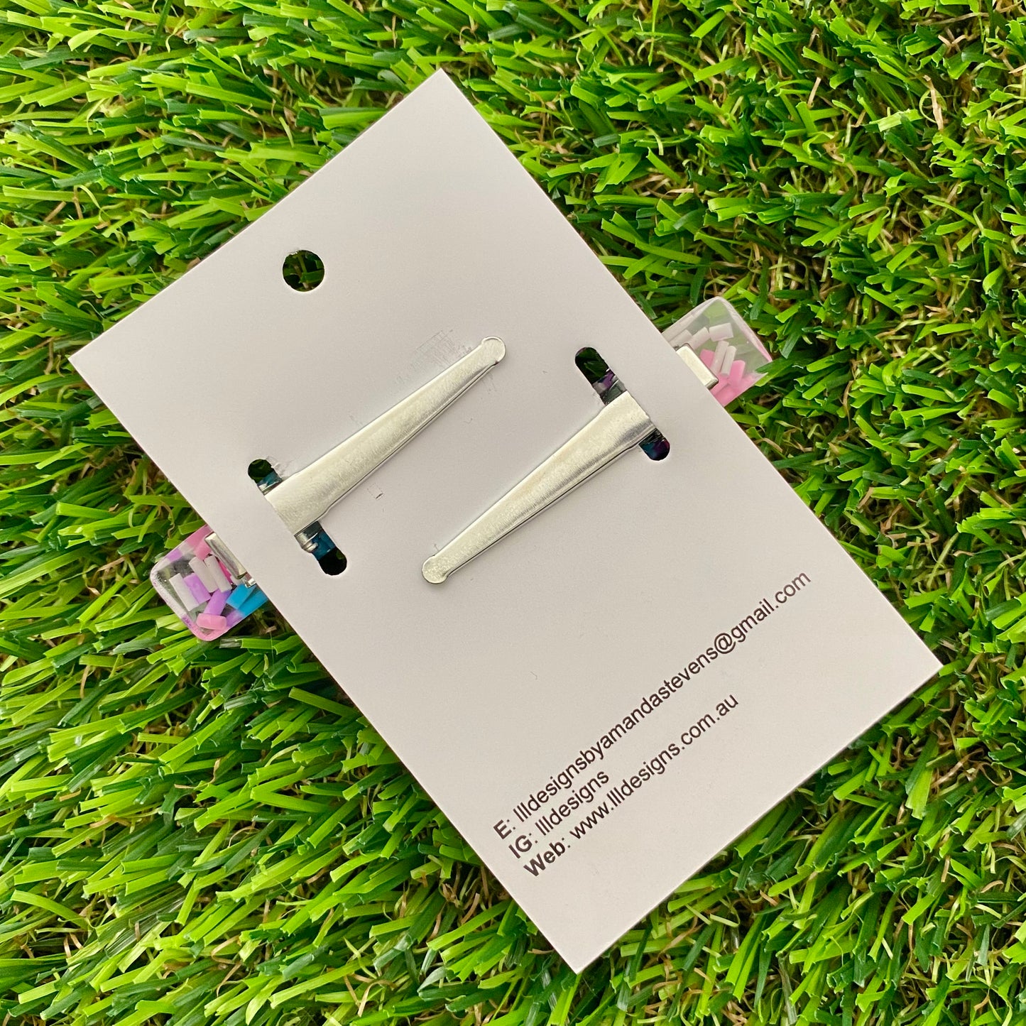 Handmade Resin Hair Clip - Clear Sprinkle Hair Clip Pair Featuring a Squared Edge!