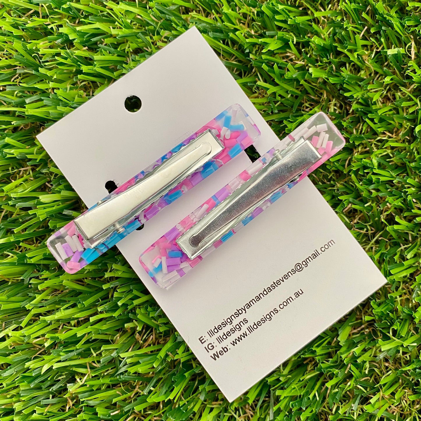 Handmade Resin Hair Clip - Clear Sprinkle Hair Clip Pair Featuring a Squared Edge!
