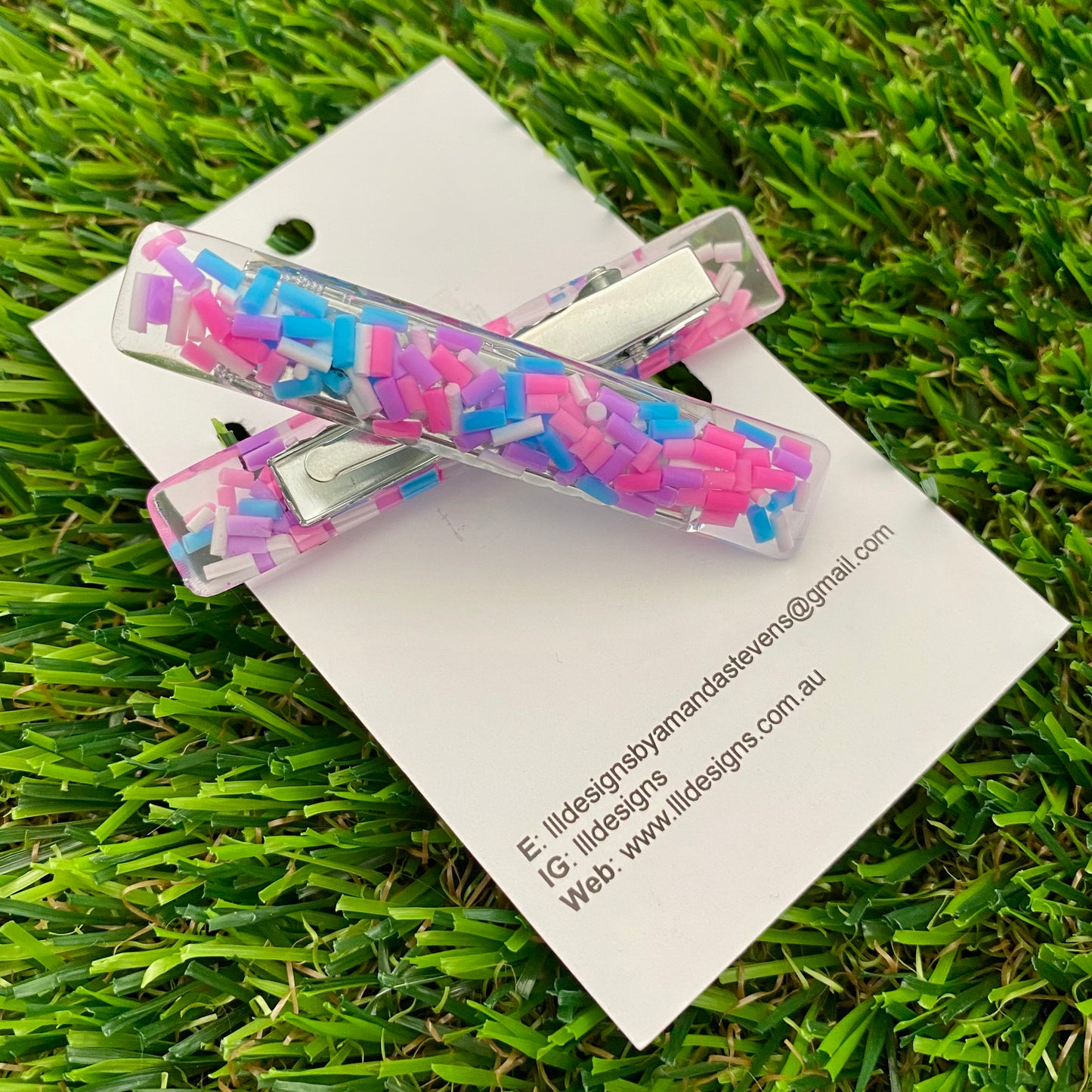 Handmade Resin Hair Clip - Clear Sprinkle Hair Clip Pair Featuring a Squared Edge!