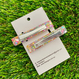 Handmade Resin Hair Clip - Silver Rainbow Confetti Hair Clip Pair Featuring a Squared Edge!