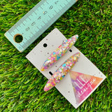 Handmade Resin Hair Clip - Silver Rainbow Confetti Hair Clip Pair Featuring a Rounded Edge!