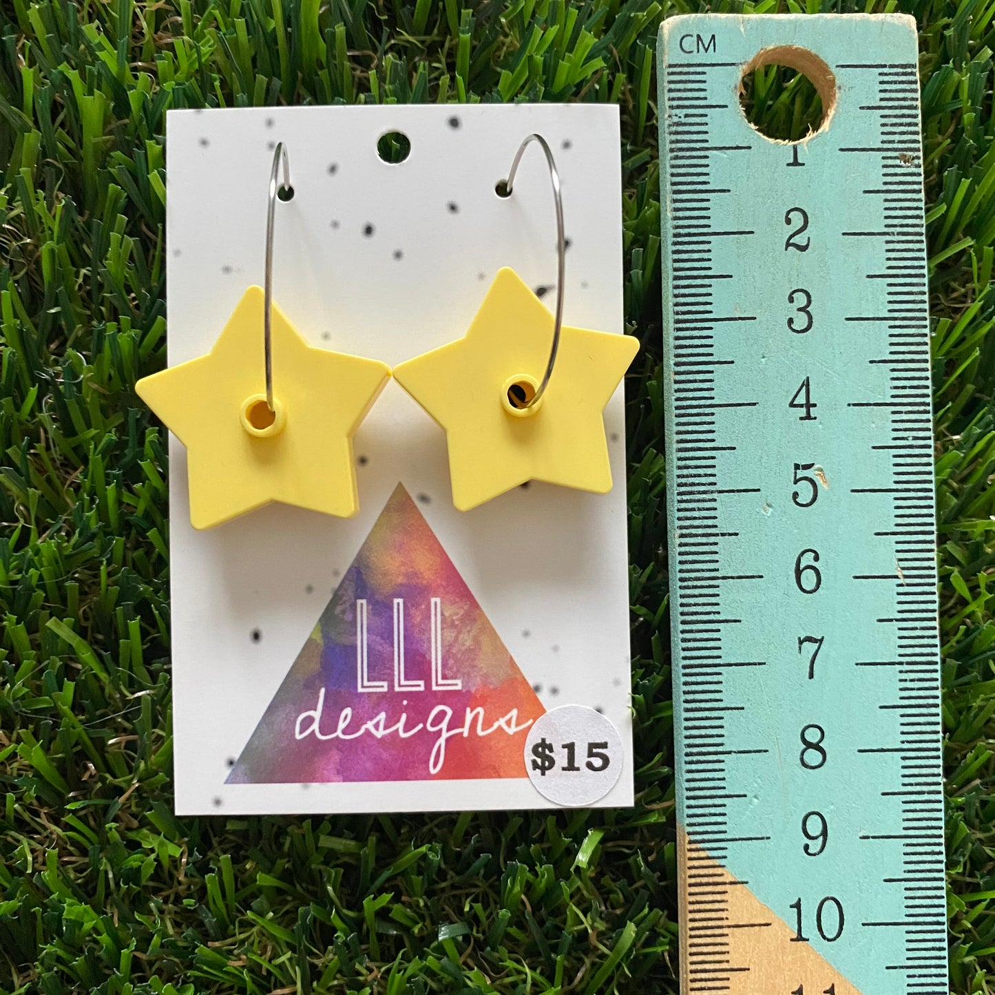 Star Earrings - Light Yellow Star Brick Hoop Dangle Earrings. Super Fun and Cute with any Outfit!