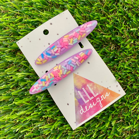 Handmade Resin Hair Clip - Purple Sprinkle Hair Clip Pair Featuring a Rounded Edge!