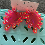 Rhinestone Earrings - Neon Glow Red ShowGirl Rhinestones Hoop Statement Dangles! Holographic Rhinestones that give of all the FAB colours BABY!!!!!!
