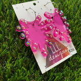 Rhinestone Earrings - Translucent Pink ShowGirl Rhinestones Hoop Statement Dangles! Holographic Rhinestones that give of all the FAB colours BABY!!!!!!