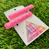 Handmade Resin Hair Clip - Glitter Pink Hair Clip Pair Featuring Pink Polka Dots and a Squared Edge!
