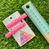 Handmade Resin Hair Clip - Glitter Pink Hair Clip Pair Featuring Pink Polka Dots and a Squared Edge!