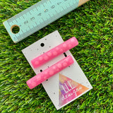 Handmade Resin Hair Clip - Glitter Pink Hair Clip Pair Featuring Pink Polka Dots and a Squared Edge!
