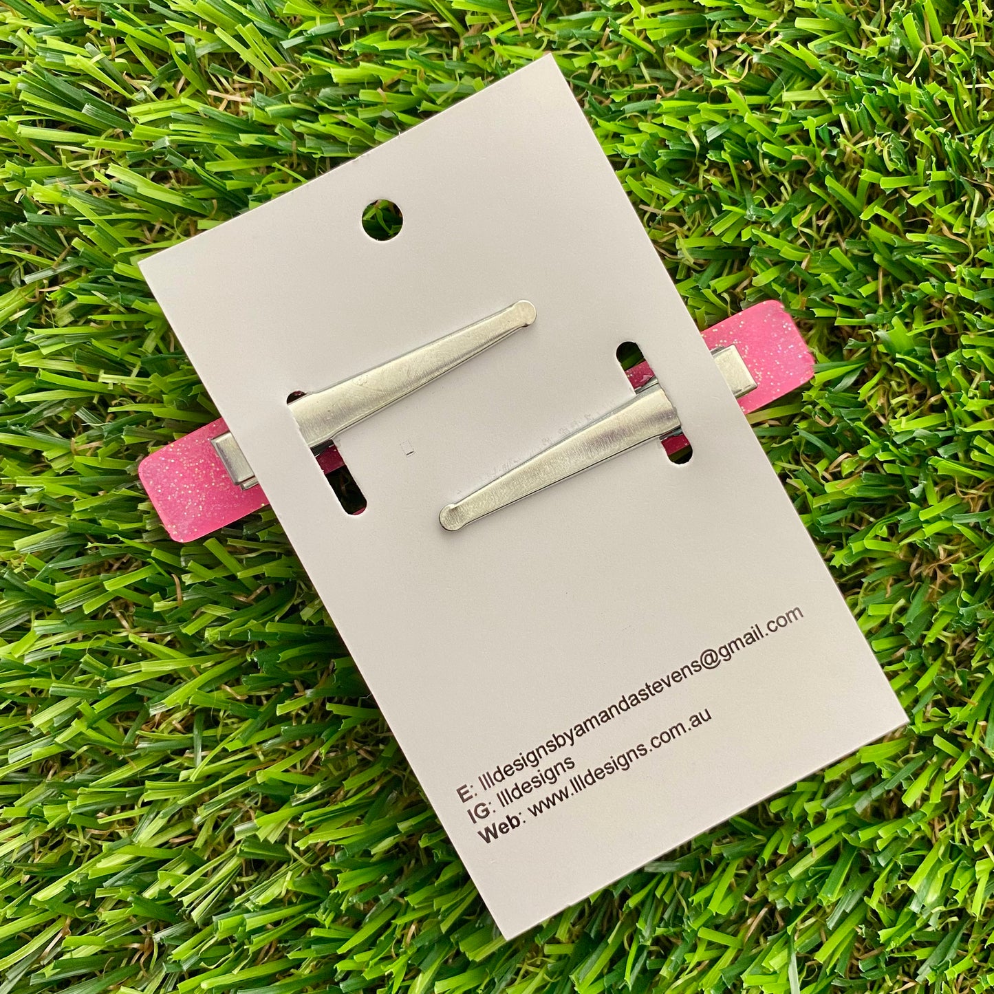Handmade Resin Hair Clip - Glitter Pink Hair Clip Pair Featuring Pink Polka Dots and a Squared Edge!