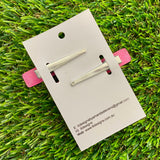 Handmade Resin Hair Clip - Glitter Pink Hair Clip Pair Featuring Pink Polka Dots and a Squared Edge!