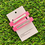 Handmade Resin Hair Clip - Glitter Pink Hair Clip Pair Featuring Pink Polka Dots and a Squared Edge!