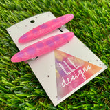 Handmade Resin Hair Clip - Glitter Pink Hair Clip Pair Featuring Purple Polka Dots and a Rounded Edge!
