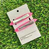 Handmade Resin Hair Clip - Glitter Pink Hair Clip Pair Featuring Purple Polka Dots and a Rounded Edge!