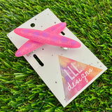 Handmade Resin Hair Clip - Glitter Pink Hair Clip Pair Featuring Purple Polka Dots and a Rounded Edge!