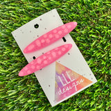 Handmade Resin Hair Clip - Glitter Pink Hair Clip Pair Featuring Pink Polka Dots and a Rounded Edge!