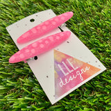 Handmade Resin Hair Clip - Glitter Pink Hair Clip Pair Featuring Pink Polka Dots and a Rounded Edge!