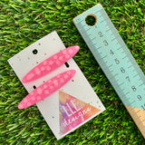 Handmade Resin Hair Clip - Glitter Pink Hair Clip Pair Featuring Pink Polka Dots and a Rounded Edge!