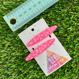 Handmade Resin Hair Clip - Glitter Pink Hair Clip Pair Featuring Pink Polka Dots and a Rounded Edge!