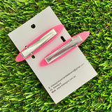 Handmade Resin Hair Clip - Glitter Pink Hair Clip Pair Featuring Pink Polka Dots and a Rounded Edge!