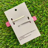 Handmade Resin Hair Clip - Glitter Pink Hair Clip Pair Featuring Purple Polka Dots and a Squared Edge!