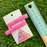 Handmade Resin Hair Clip - Glitter Pink Hair Clip Pair Featuring Purple Polka Dots and a Squared Edge!