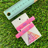 Handmade Resin Hair Clip - Glitter Pink Hair Clip Pair Featuring Purple Polka Dots and a Squared Edge!