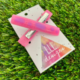 Handmade Resin Hair Clip - Glitter Pink Hair Clip Pair Featuring Purple Polka Dots and a Squared Edge!