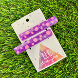 Handmade Resin Hair Clip - Glitter Purple Hair Clip Pair Featuring Pink Polka Dots and a Squared Edge!