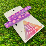 Handmade Resin Hair Clip - Glitter Purple Hair Clip Pair Featuring Pink Polka Dots and a Squared Edge!