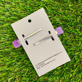 Handmade Resin Hair Clip - Glitter Purple Hair Clip Pair Featuring Pink Polka Dots and a Squared Edge!