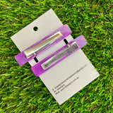 Handmade Resin Hair Clip - Glitter Purple Hair Clip Pair Featuring Pink Polka Dots and a Squared Edge!