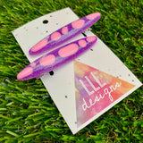 Handmade Resin Hair Clip - Glitter Purple Hair Clip Pair Featuring Pink Polka Dots and a Rounded Edge!