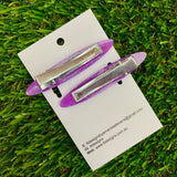 Handmade Resin Hair Clip - Glitter Purple Hair Clip Pair Featuring Pink Polka Dots and a Rounded Edge!