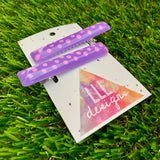 Handmade Resin Hair Clip - Purple Hair Clip Pair Featuring Pink Polka Dots and a Squared Edge!