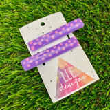 Handmade Resin Hair Clip - Purple Hair Clip Pair Featuring Pink Polka Dots and a Squared Edge!