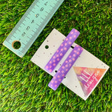 Handmade Resin Hair Clip - Purple Hair Clip Pair Featuring Pink Polka Dots and a Squared Edge!