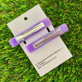 Handmade Resin Hair Clip - Purple Hair Clip Pair Featuring Pink Polka Dots and a Squared Edge!