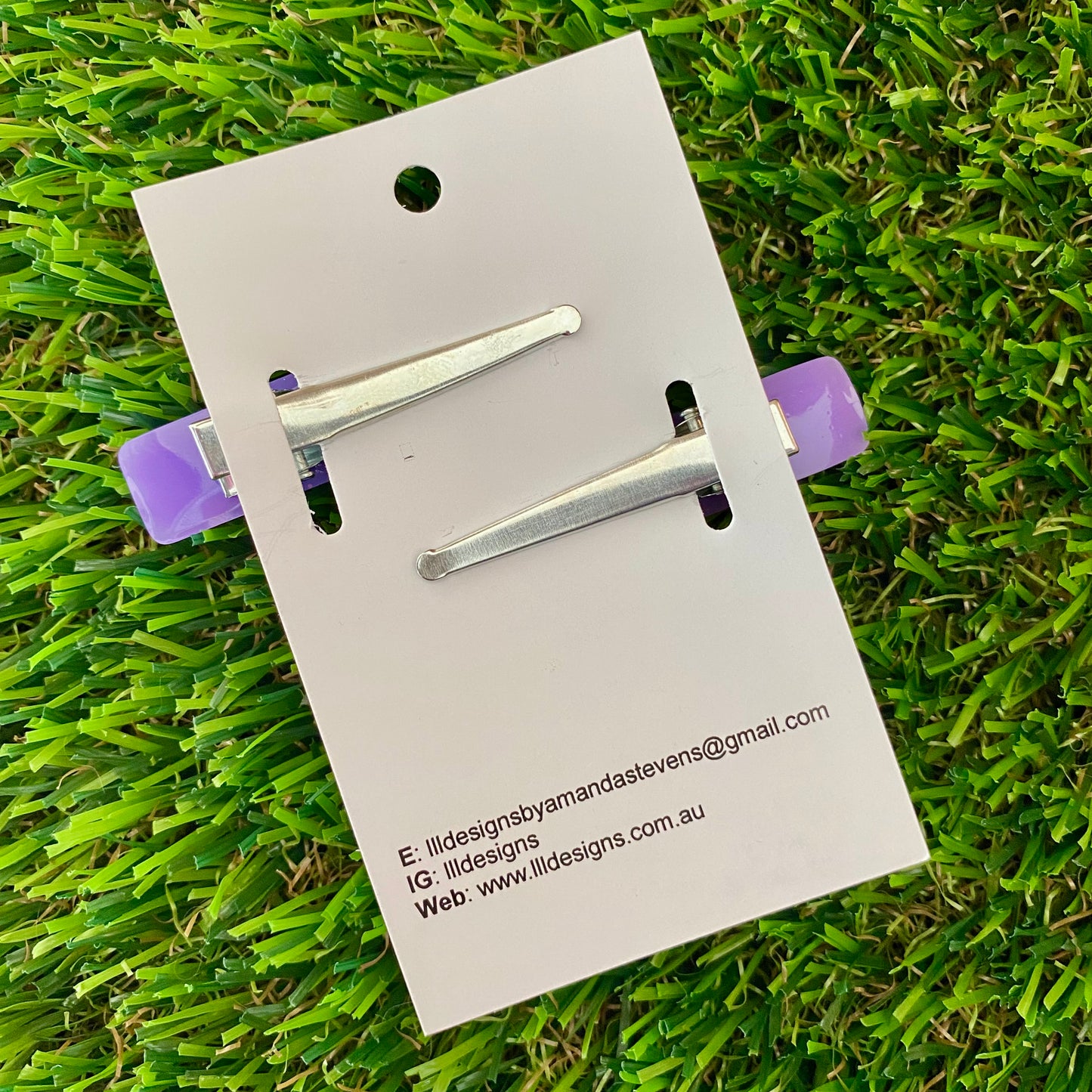 Handmade Resin Hair Clip - Purple Hair Clip Pair Featuring Pink Polka Dots and a Squared Edge!