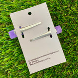 Handmade Resin Hair Clip - Purple Hair Clip Pair Featuring Pink Polka Dots and a Squared Edge!