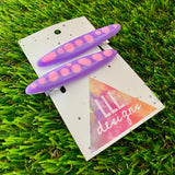 Handmade Resin Hair Clip - Purple Hair Clip Pair Featuring Pink Polka Dots and a Rounded Edge!