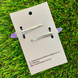 Handmade Resin Hair Clip - Purple Hair Clip Pair Featuring Pink Polka Dots and a Rounded Edge!