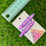 Handmade Resin Hair Clip - Purple Hair Clip Pair Featuring Pink Polka Dots and a Rounded Edge!