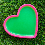 Resin Heart Tray - Two Tone Glitter Neon Green Featuring a Glitter Neon Pink Border! Brighten Up Your Life with this Bold and Fun Piece!